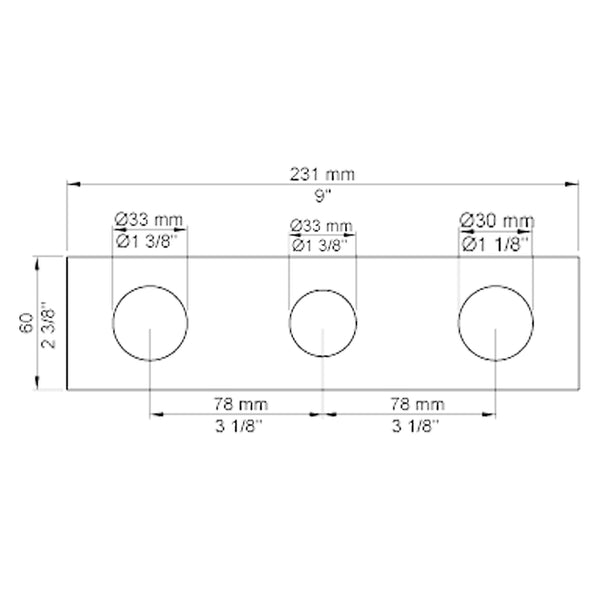VOLA Afdekplaat 3-gats 231/309 x 60 gaten Ø33 mm en Ø33/Ø30  mm VR1037 / 003K / 003 / 003B