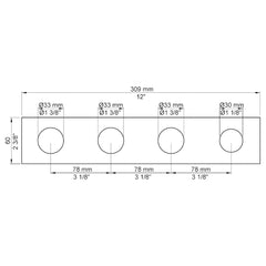 VOLA Afdekplaat 4-gats 309 x 60 gaten Ø33 mm, Ø33 mm, Ø33 mm en Ø30 mm 004