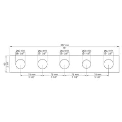 VOLA Afdekplaat 5-gats 3387 x 60 gaten Ø33 mm, Ø33 mm, Ø33 mm, Ø30 mm en Ø33 mm 005