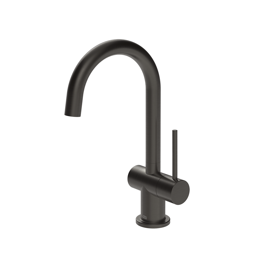 Gessi Oxygene fonteinkraan met zijhendel en draaibare uitloop, alleen koud water Zwart Metaal Geborsteld