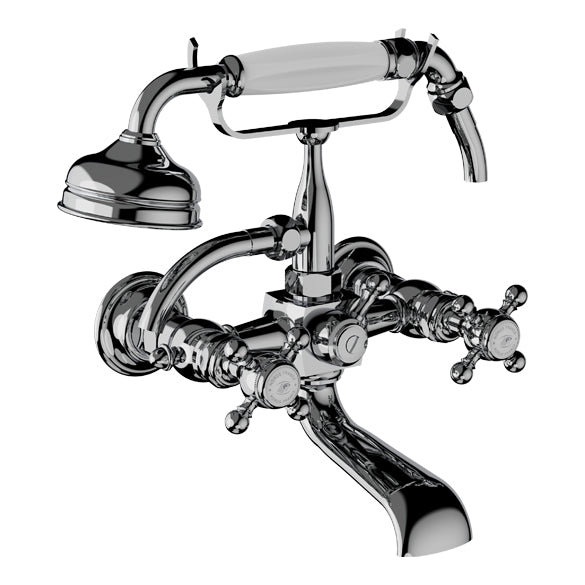 Horus Eloise wand badmengkraan met kruisgrepen en handdouche, hartafstand 150 mm 02.414