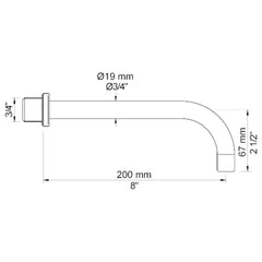 VOLA vaste uitloop voor wandmontage 200mm, 260mm en 300mm Ø19 mm 020/200 / 020/260 / 020/300