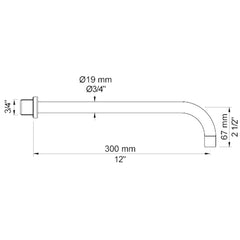 VOLA vaste uitloop voor wandmontage 200mm, 260mm en 300mm Ø19 mm 020/200 / 020/260 / 020/300