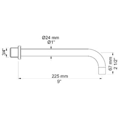 VOLA vaste bad uitloop voor wandmontage 160mm en 225mm Ø24 mm 010C / 020C