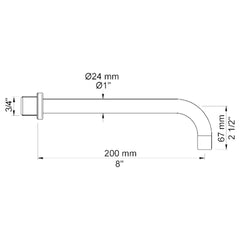 VOLA vaste bad uitloop voor wandmontage 200mm en 300mm Ø24 mm 020C/200 / 020C/300