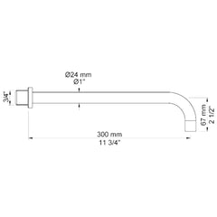 VOLA vaste bad uitloop voor wandmontage 200mm en 300mm Ø24 mm 020C/200 / 020C/300