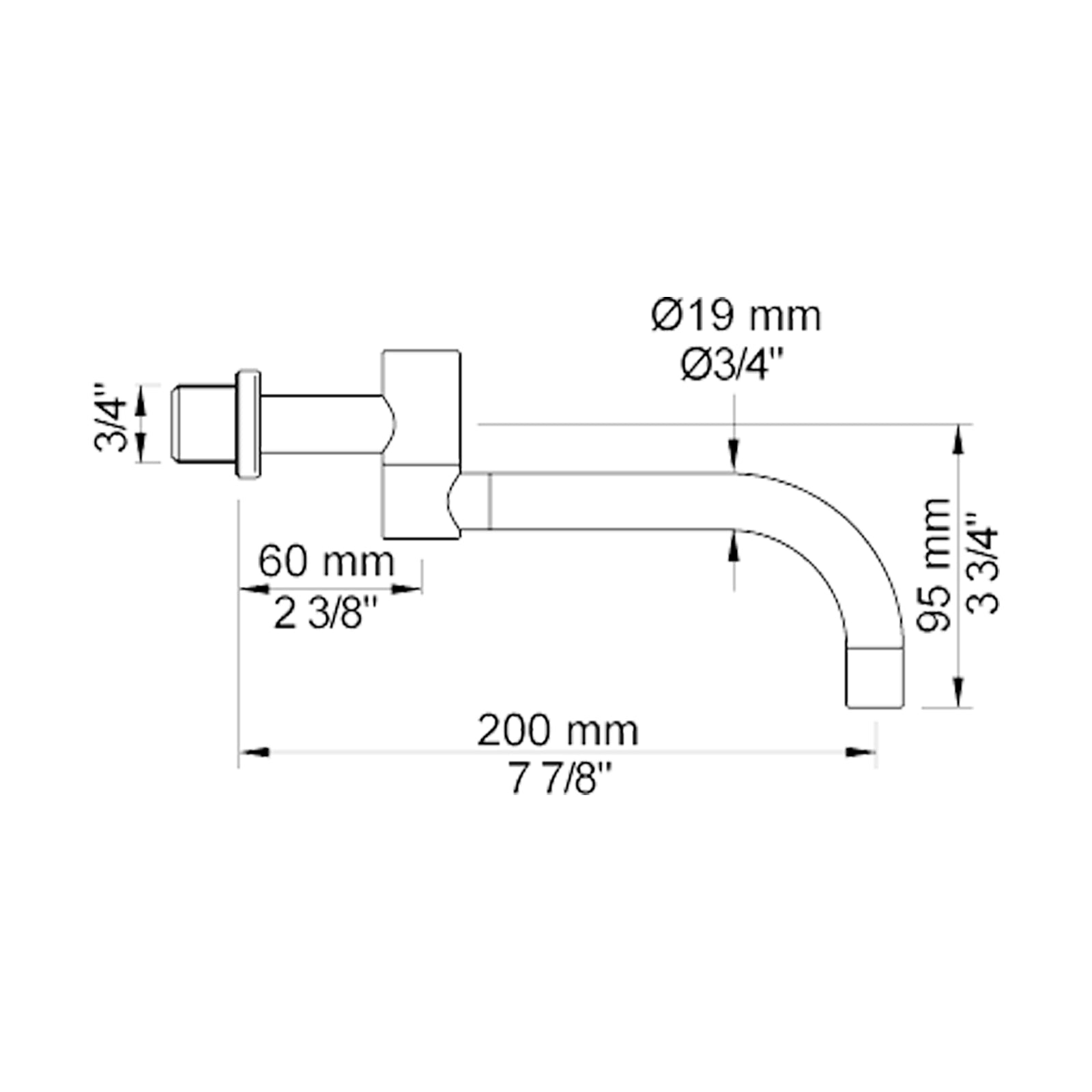 VOLA dubbel draaibare uitloop voor wandmontage 200/300/350mm Ø19 mm 030