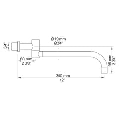 VOLA dubbel draaibare uitloop voor wandmontage 200/300/350mm Ø19 mm 030