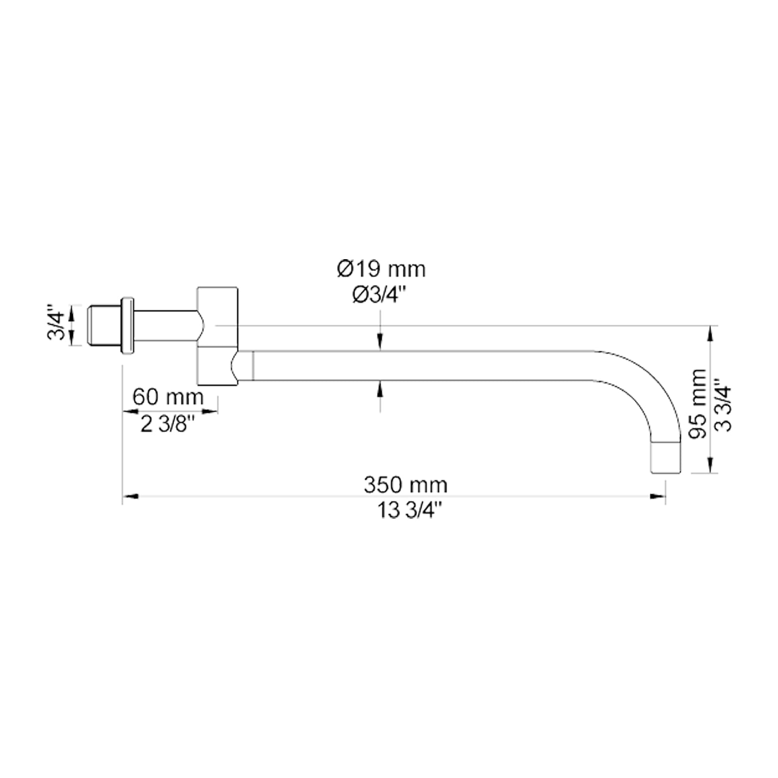VOLA dubbel draaibare uitloop voor wandmontage 200/300/350mm Ø19 mm 030