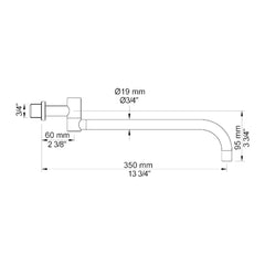 VOLA dubbel draaibare uitloop voor wandmontage 200/300/350mm Ø19 mm 030