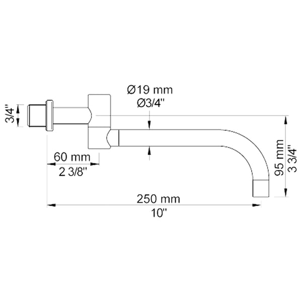 VOLA dubbel draaibare uitloop voor wandmontage 250mm Ø19 mm 030