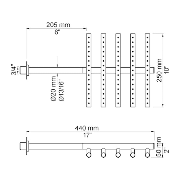 VOLA Regendouche voor wandmontage 250x215mm 050
