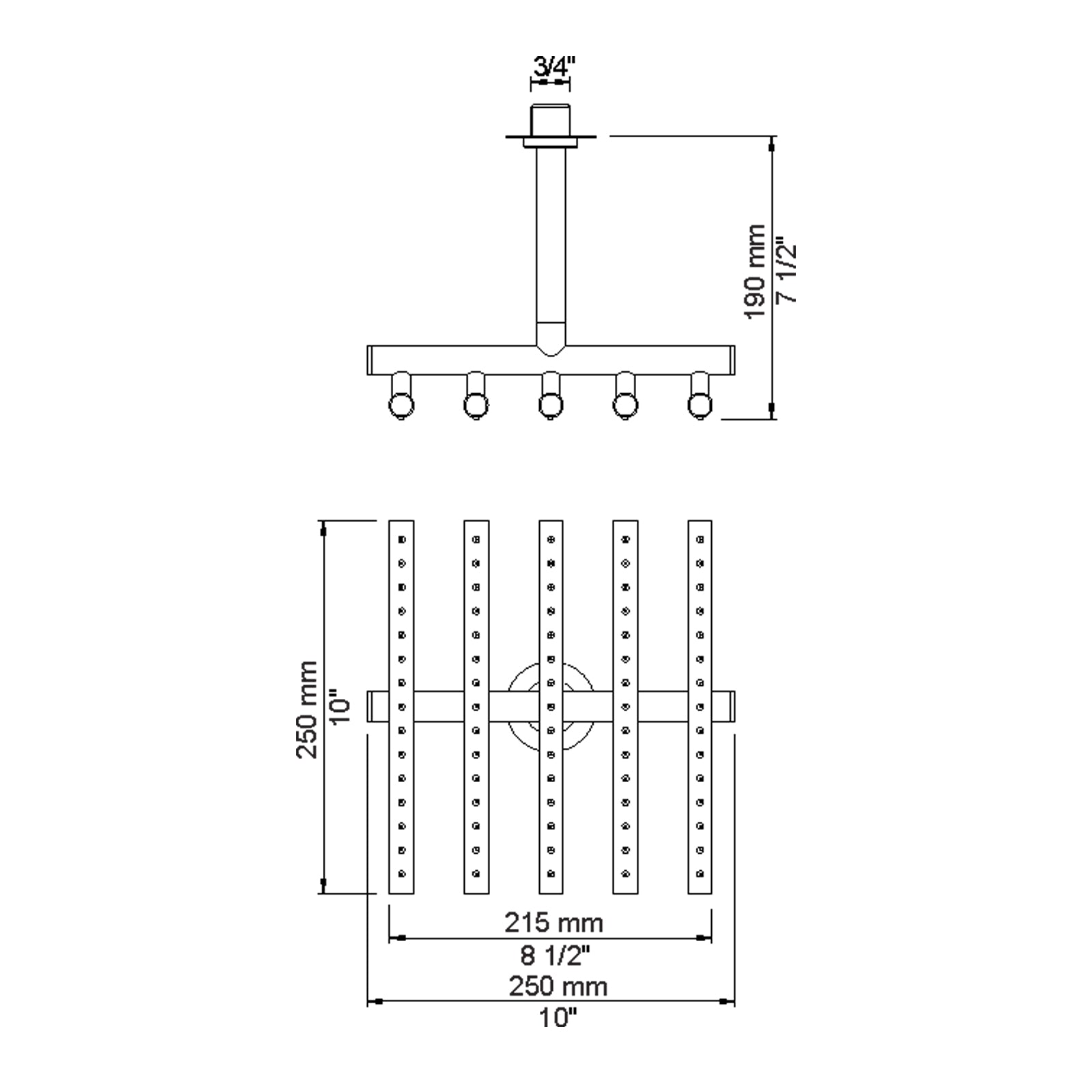 VOLA Regendouche voor plafondmontage 250x215mm 050A