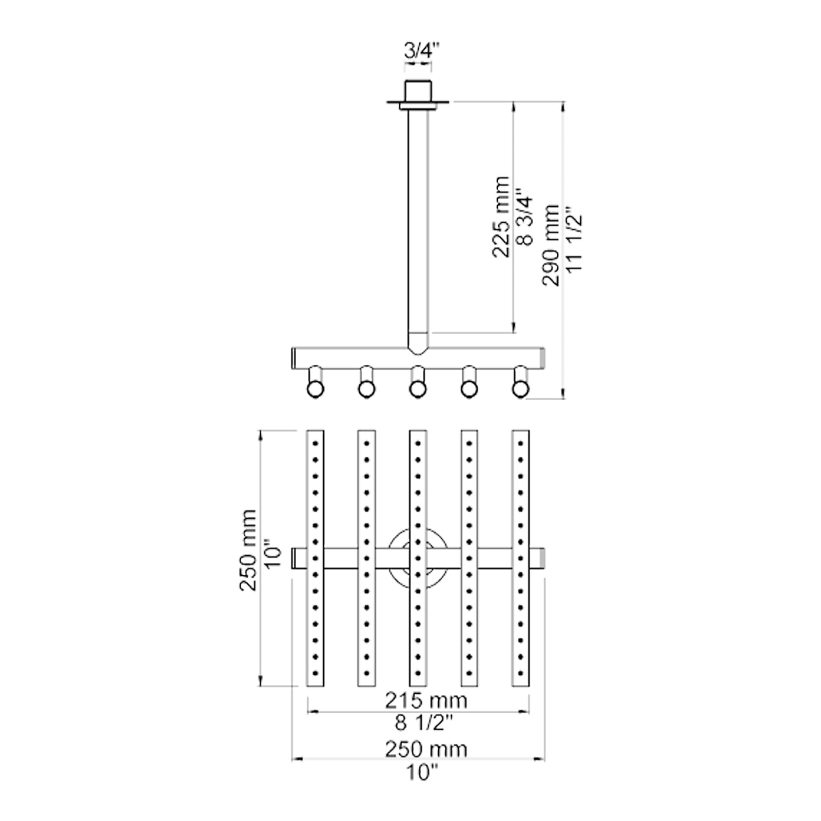 VOLA Regendouche voor plafondmontage 250x215mm 050A