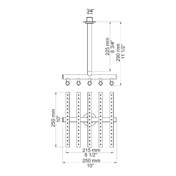 VOLA Regendouche voor plafondmontage 250x215mm 050A