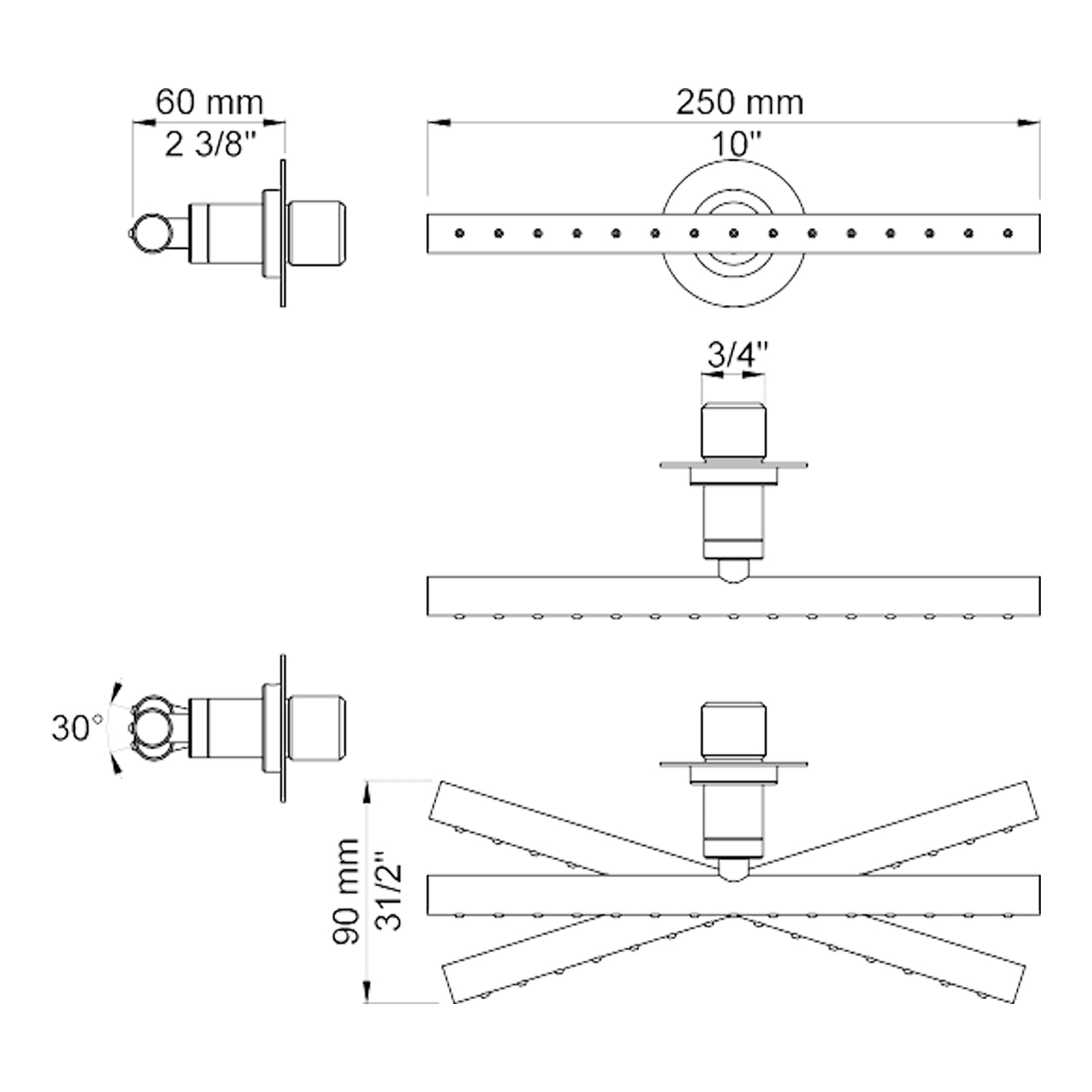 VOLA Instelbare zijdouche met kogelgewricht 050K
