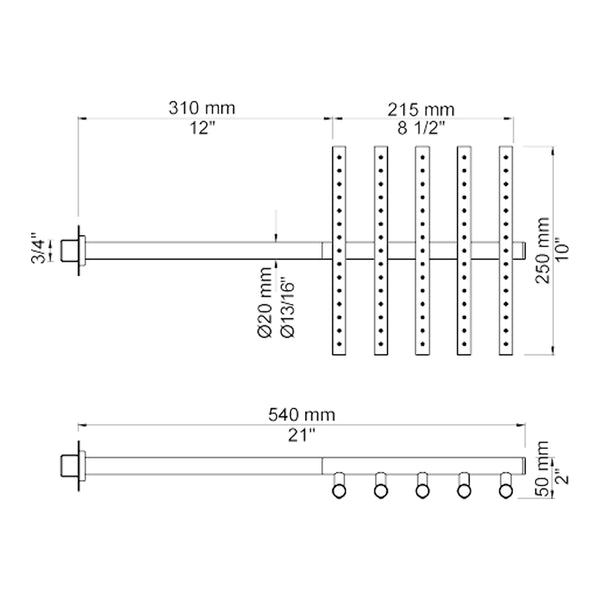 VOLA Regendouche voor wandmontage 250x215mm 050