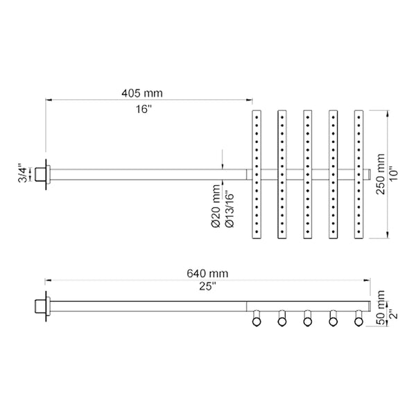 VOLA Regendouche voor wandmontage 250x215mm 050