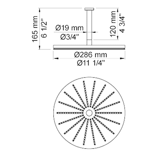 VOLA Regendouche rond 286mm voor Plafond montage 060A