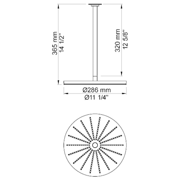 VOLA Regendouche rond 286mm voor Plafond montage 060A