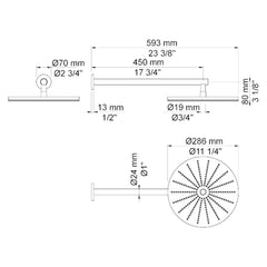 VOLA Regendouche rond 286mm voor wandmontage 060
