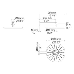 VOLA Regendouche rond 286mm voor wandmontage 060