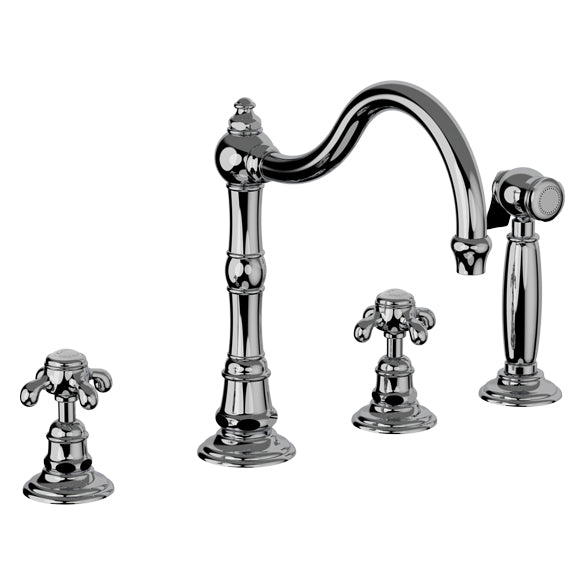 Horus Montmartre 3-gats keukenmengkraan met kruisgrepen en losse handdouche (Speciale Kleuren) 07.124
