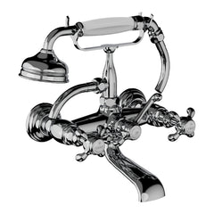 Horus Montmartre wand badmengkraan met kruisgrepen en handdouche, lage houder, hartafstand 175 mm 07.424