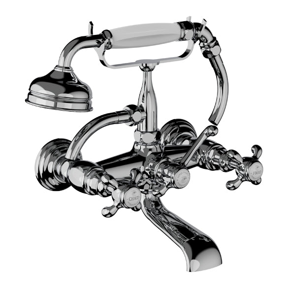 Horus Montmartre wand badmengkraan met kruisgrepen en handdouche, lage houder, hartafstand 175 mm 07.424