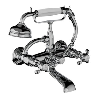 Horus Montmartre wand badmengkraan met kruisgrepen en handdouche, lage houder, hartafstand 175 mm 07.424