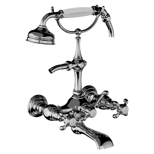 Horus Montmartre wand badmengkraan met kruisgrepen en handdouche, halfhoge houder, hartafstand 175 mm 07.434