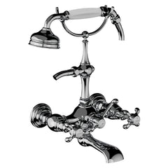 Horus Montmartre wand badmengkraan met kruisgrepen en handdouche, halfhoge houder, hartafstand 175 mm 07.434