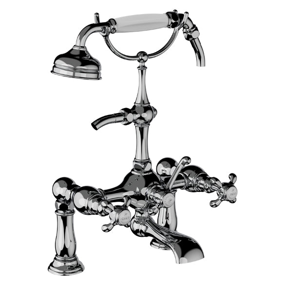 Horus Montmartre badrandmengkraan met kruisgrepen en handdouche, halfhoge houder, hartafstand 175 mm 07.435