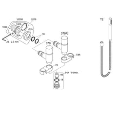 VOLA Muuraansluitbocht met handdouche, houder en metalen doucheslang 1500 mm 070