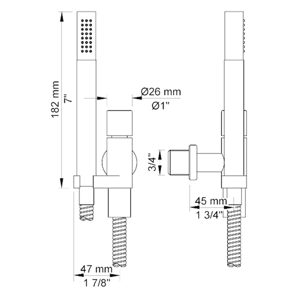 VOLA Muuraansluitbocht met handdouche, houder en metalen doucheslang 1500 mm 070