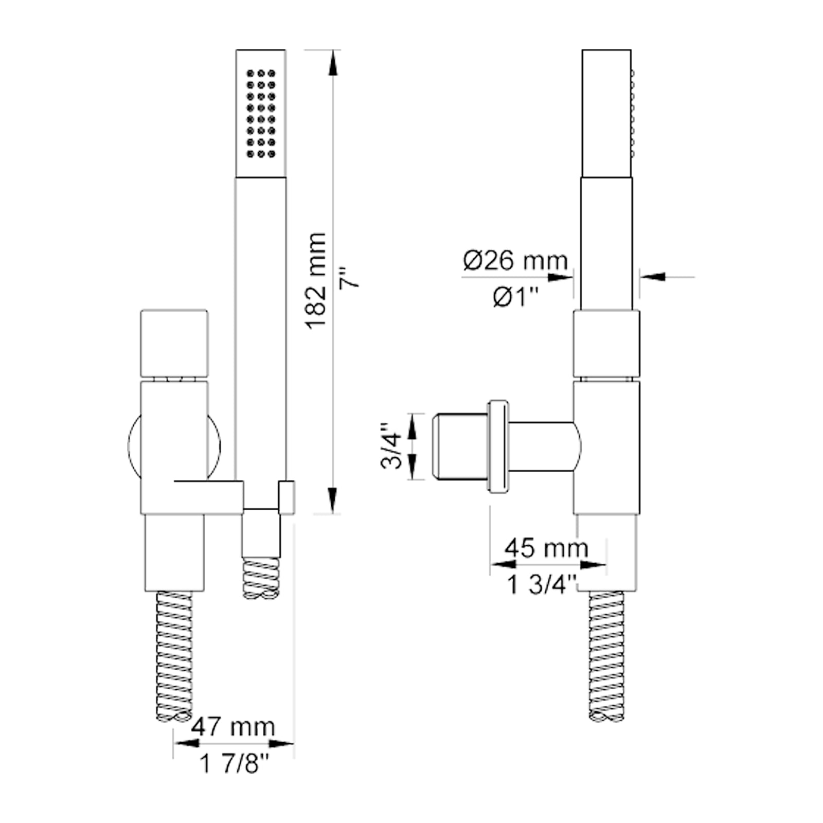 VOLA Muuraansluitbocht met handdouche, houder en metalen doucheslang 1500 mm 070