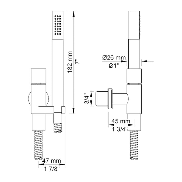 VOLA Muuraansluitbocht met handdouche, houder en metalen doucheslang 1500 mm 070