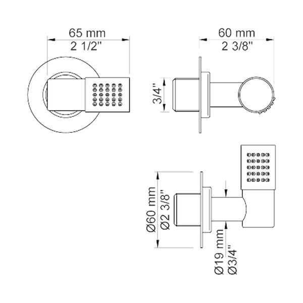 VOLA hoofd-zij douche enkel 080