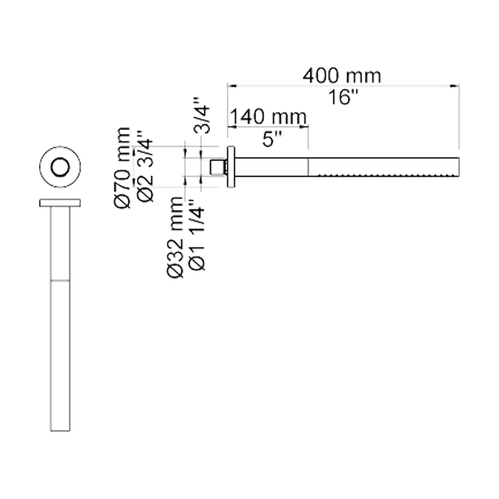 VOLA Hoofddouche staafmodel voor wandmontage 080ST