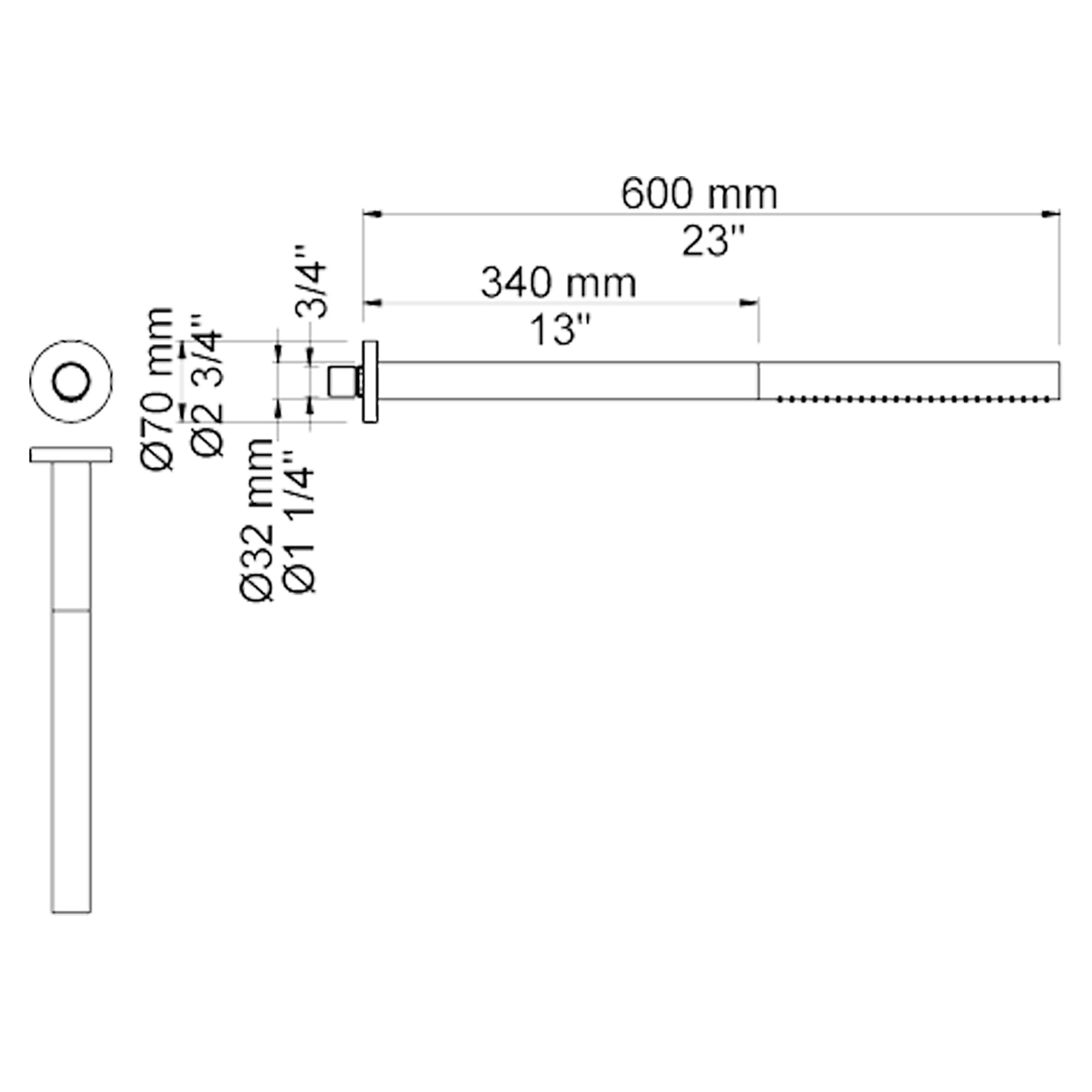 VOLA Hoofddouche staafmodel voor wandmontage 080ST