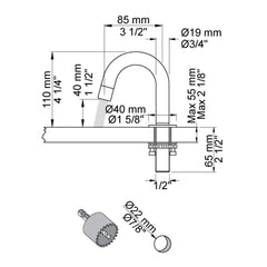 VOLA swivel spout for countertop mounting H-110 S-85 mm Ø19 mm 090A