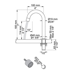 VOLA swivel spout for countertop mounting H-185 S-100 mm Ø19 mm 090B