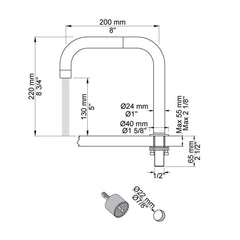 VOLA dubbel draaibare bad uitloop voor bladmontage H-200 S-200mm Ø24 mm 090D