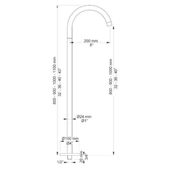 VOLA draaibare bad uitloop voor vloermontage 800/900/1000mm Ø24 mm 090FM