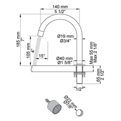 VOLA swivel spout for countertop mounting H-185 S-140 mm Ø19 mm 090G
