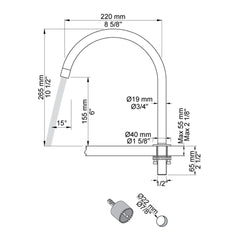 VOLA swivel spout for table top mounting H-265 S-220mm Ø19 mm 090H
