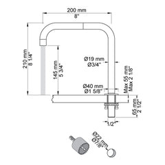 VOLA double swivel spout for table mounting H-210 S-200mm Ø19 mm 090