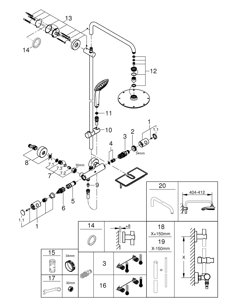 Grohe Onderdelen Euphoria Douchesysteem 210 Mm Met Doucheplankje