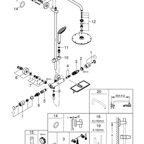 Grohe Onderdelen Euphoria Douchesysteem 210 Mm Met Doucheplankje