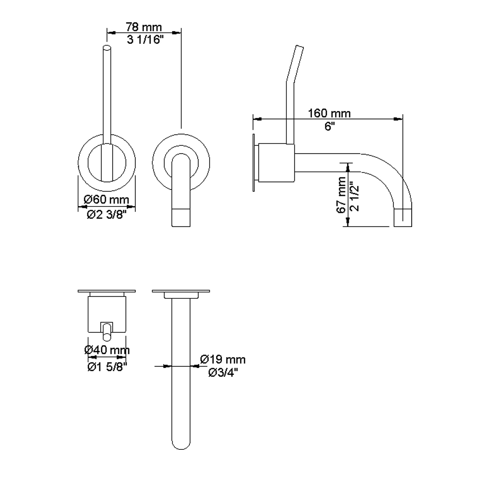 VOLA Afbouwset tbv 111 uitloop 16cm en losse rozetten (na 2020) Art. 111AP(M-L)